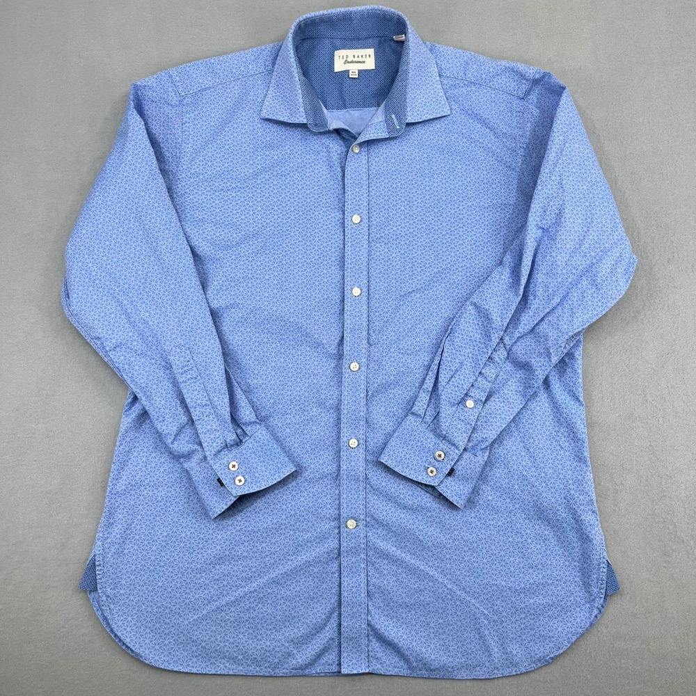 Ted Baker Endurance Mens Blue Geometric Cotton Dress Shirt 16.5 32/33